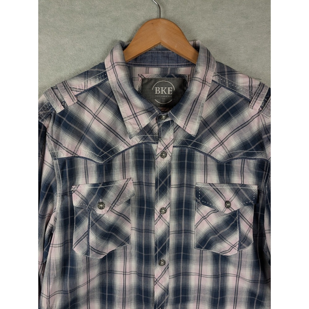 BKE Mens 2XL Blue White Plaid Buckle Long Sleeve Button Down Shirt ($39.98)
